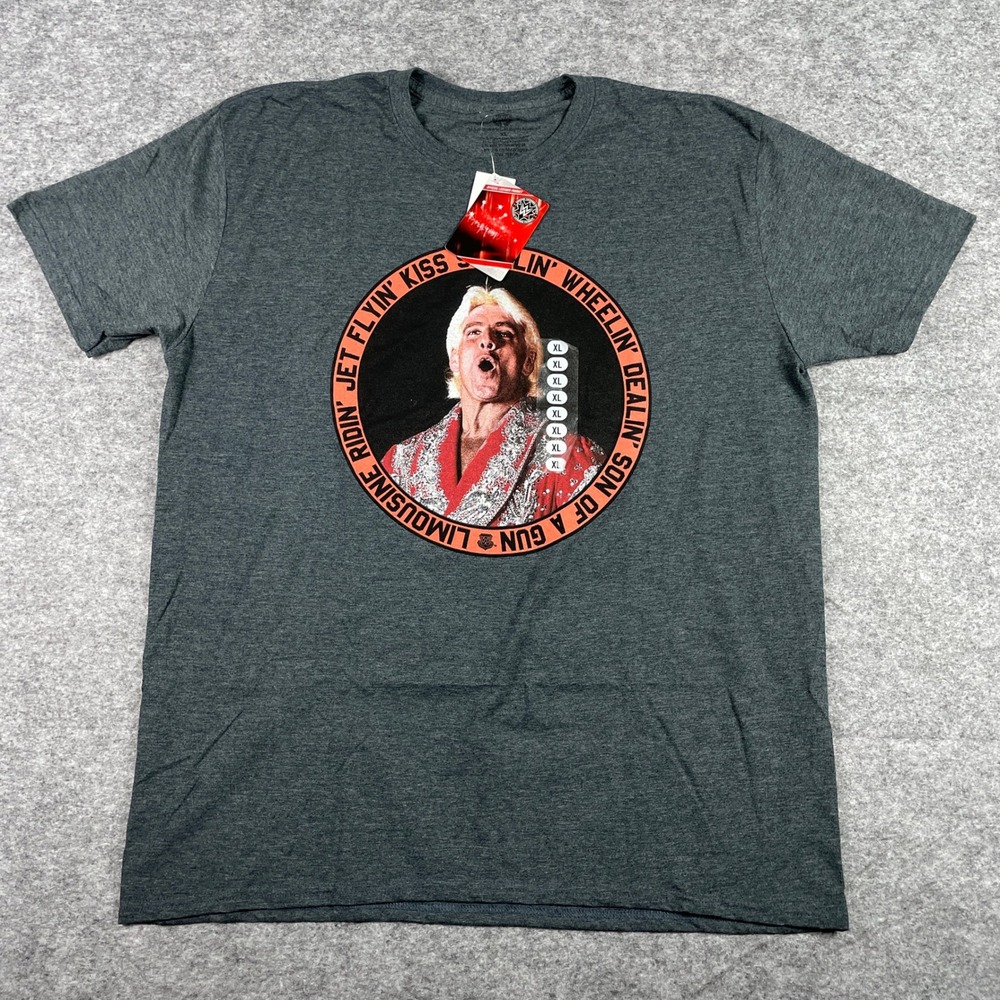 WWE Ric Flair T-Shirt Mens XL Charcoal Heather Jet Flyin Son Of A Gun NEW